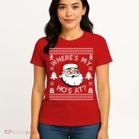 Santa Claus Where's My Ho's At? Funny Ugly Christmas Women's T-Shirt thumb 4