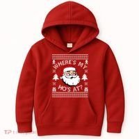 Santa Claus Where's My Ho's At? Funny Ugly Christmas Kids Hoodie thumb 0
