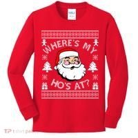 Santa Claus Where's My Ho's At? Funny Ugly Christmas Kids Long Sleeve Shirt thumb 0