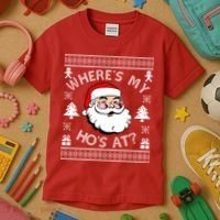 Santa Claus Where's My Ho's At? Funny Ugly Christmas Kids T-Shirt thumb 3
