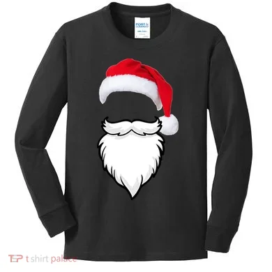 Santa Clause Mustache Beard Hat Kids Long Sleeve Shirt