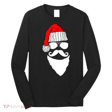 Santa Clause Mustache Face Long Sleeve Shirt