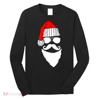 Santa Clause Mustache Face Long Sleeve Shirt