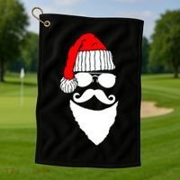 Santa Clause Mustache Face Golf Towel thumb 1