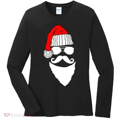 Santa Clause Mustache Face Women's Long Sleeve Shirt