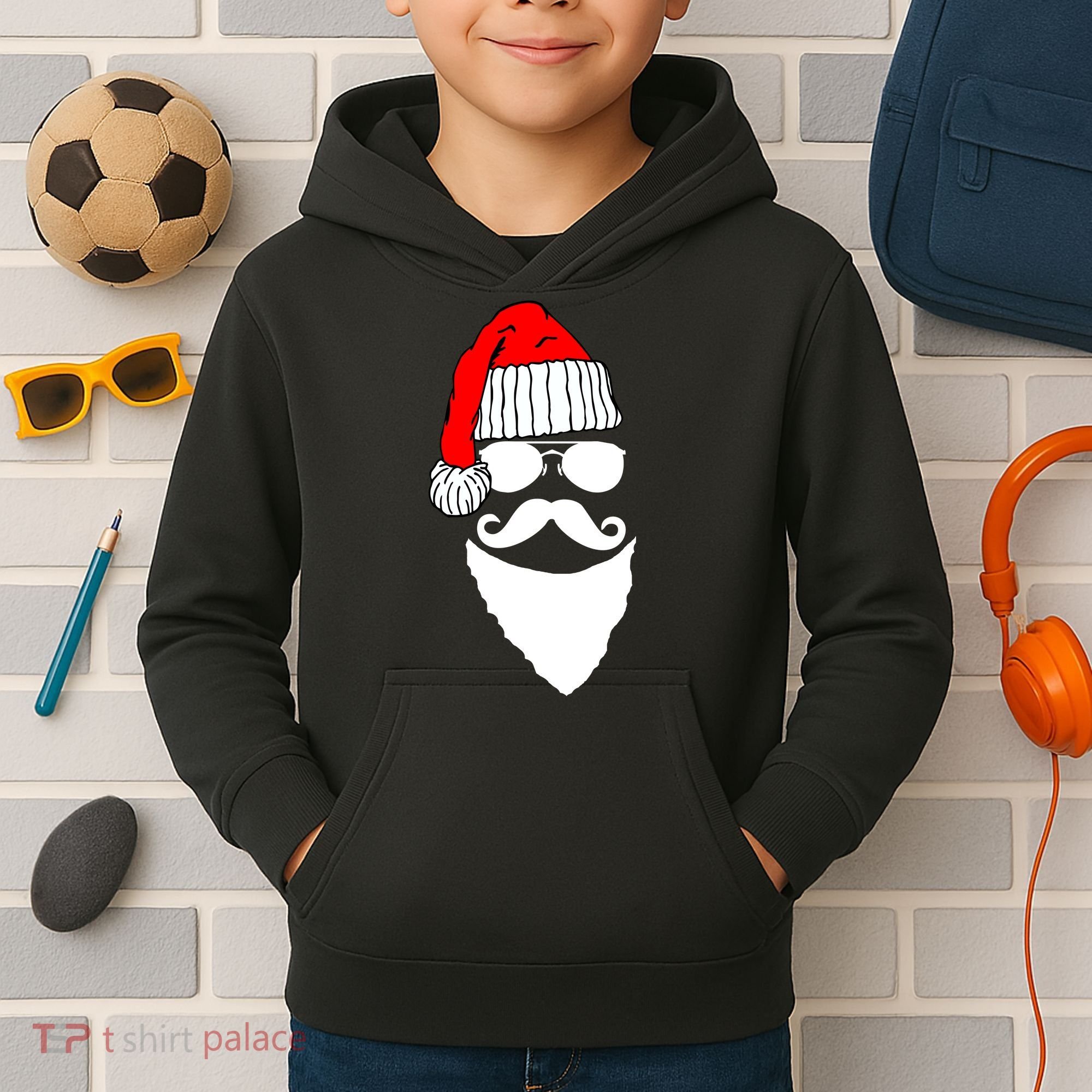 Santa Clause Mustache Face Kids Hoodie