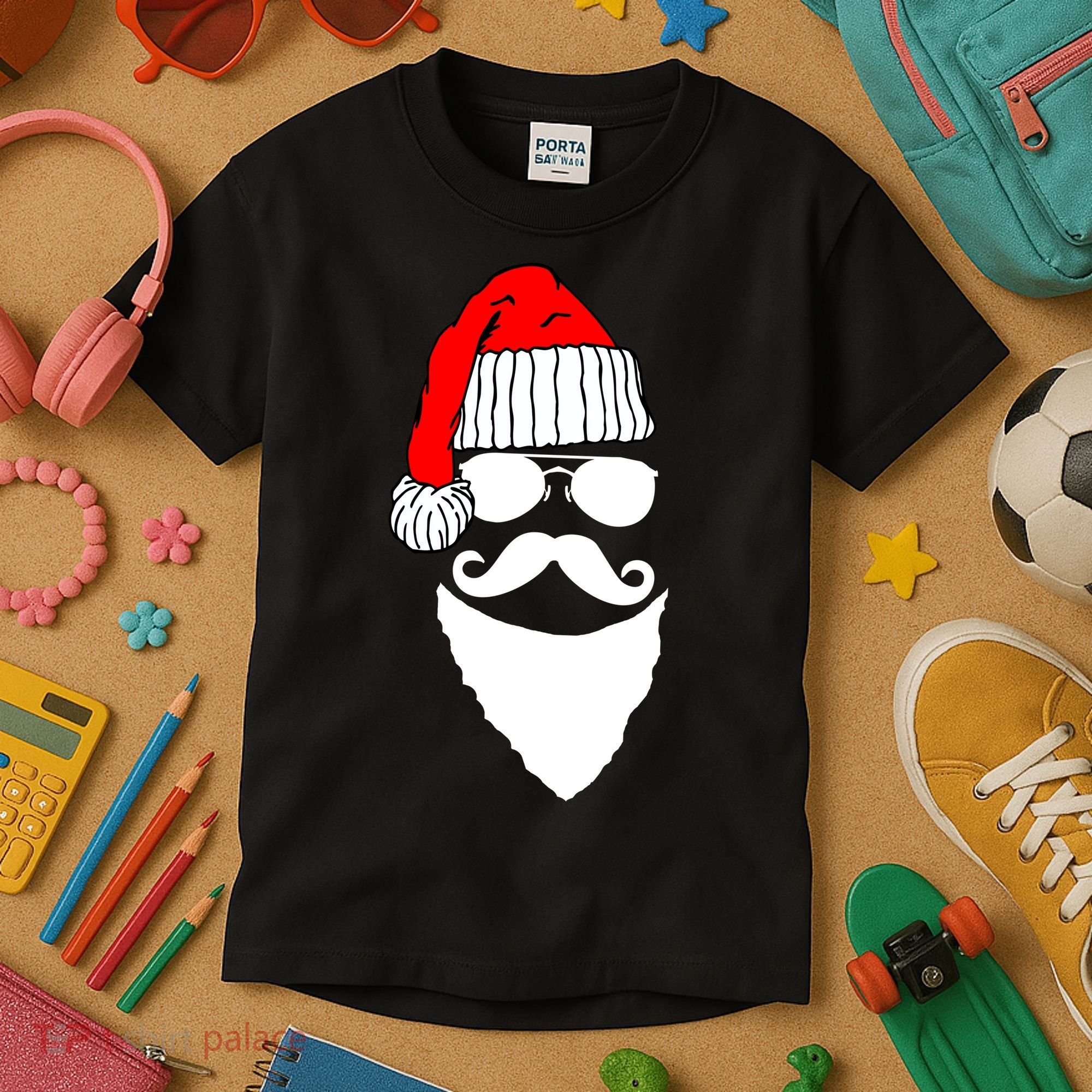 Santa Clause Mustache Face Kids T-Shirt
