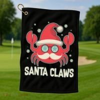 Santa Claw Crab Funny Christmas Golf Towel thumb 1