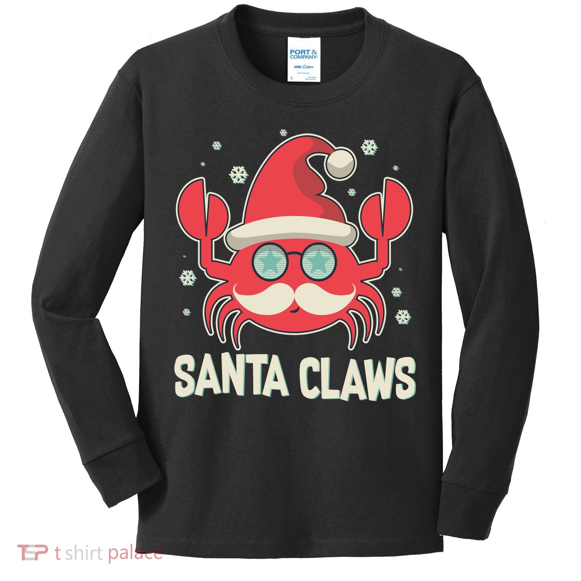 Santa Claw Crab Funny Christmas Kids Long Sleeve Shirt