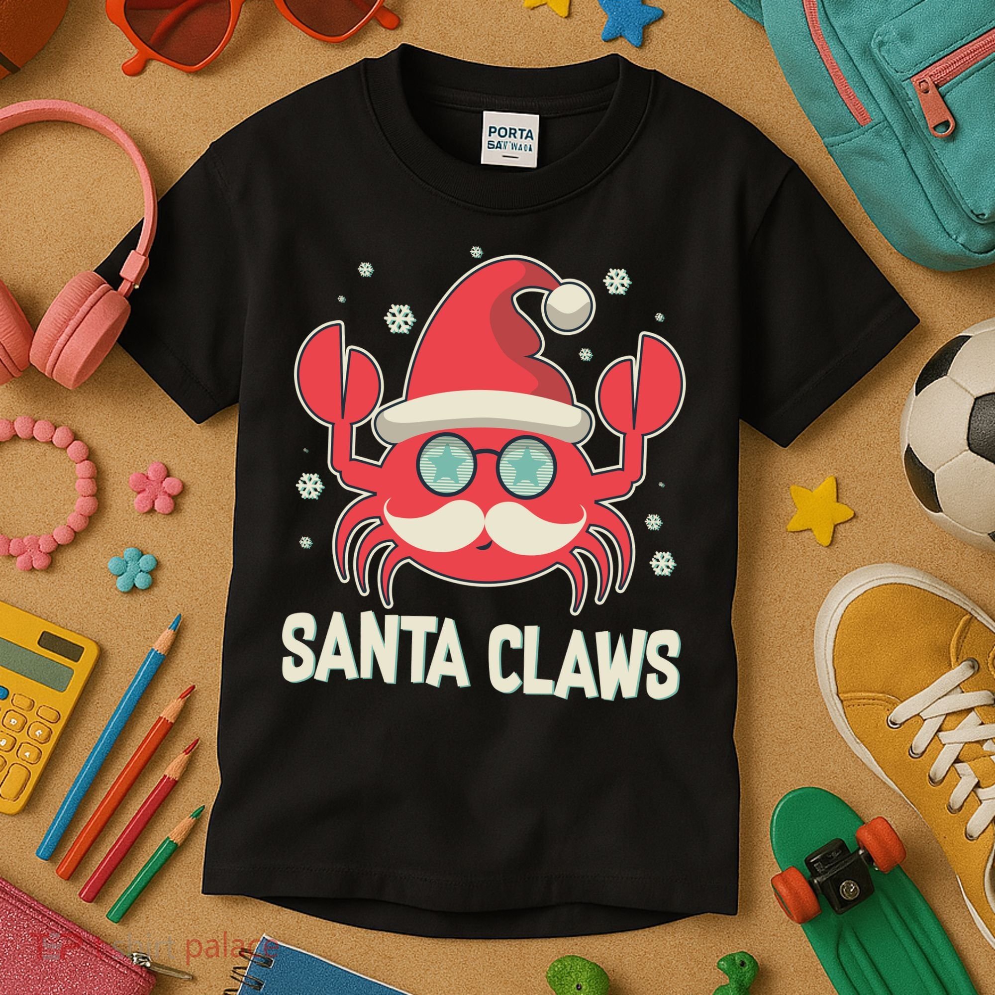 Santa Claw Crab Funny Christmas Kids T-Shirt