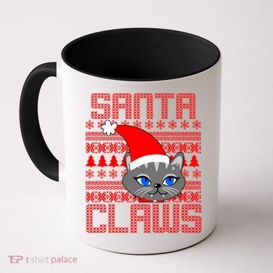 Santa Claws Cat Ugly Christmas Sweater Design Coffee Mug