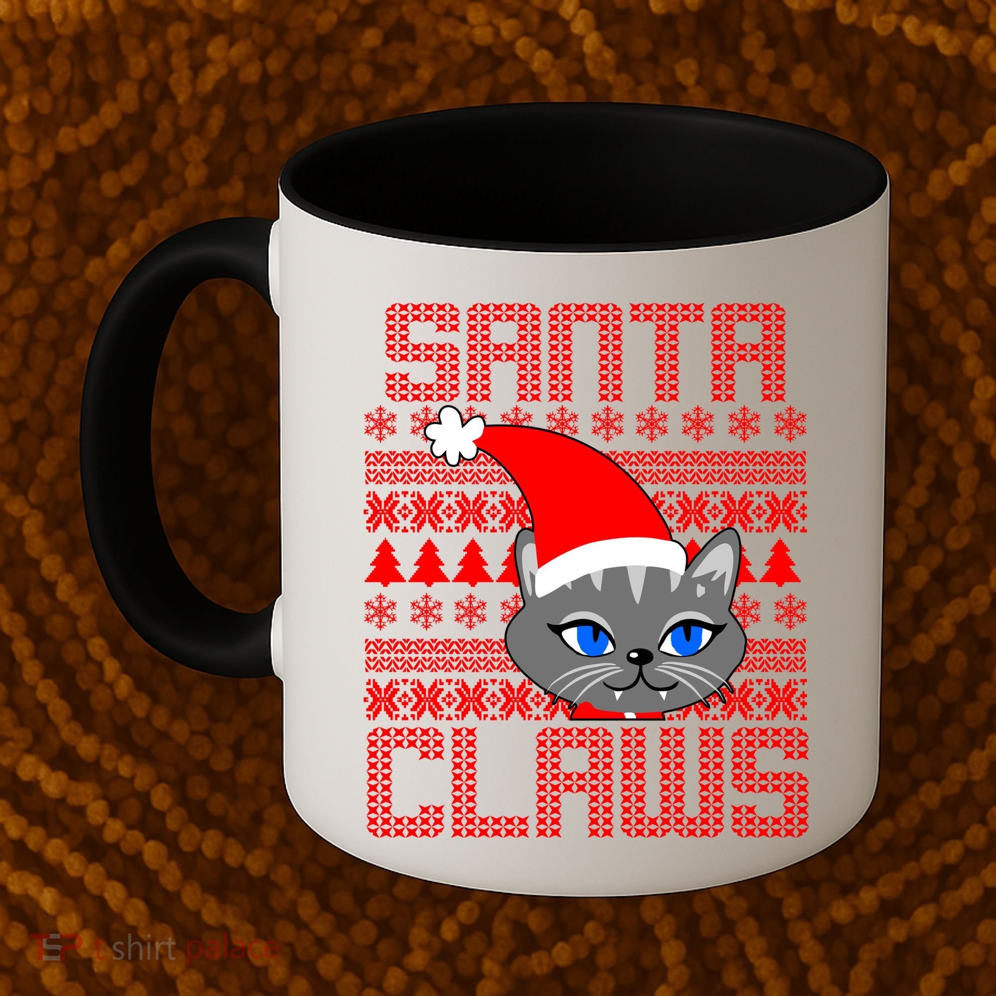 Santa Claws Cat Ugly Christmas Sweater Design Coffee Mug