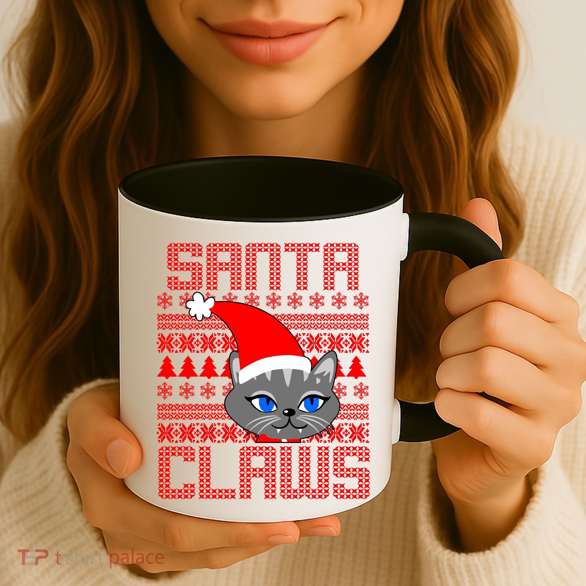 Santa Claws Cat Ugly Christmas Sweater Design Coffee Mug