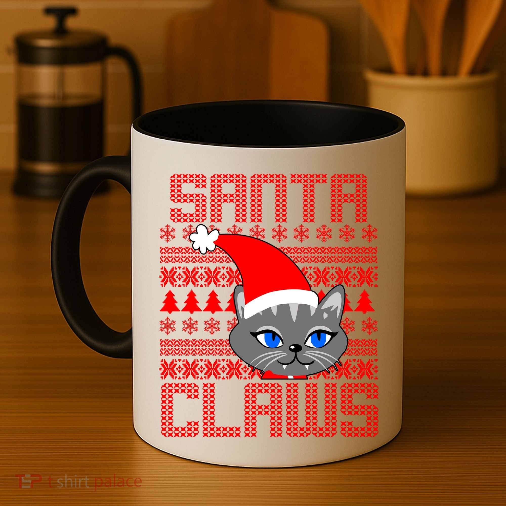Santa Claws Cat Ugly Christmas Sweater Design Coffee Mug