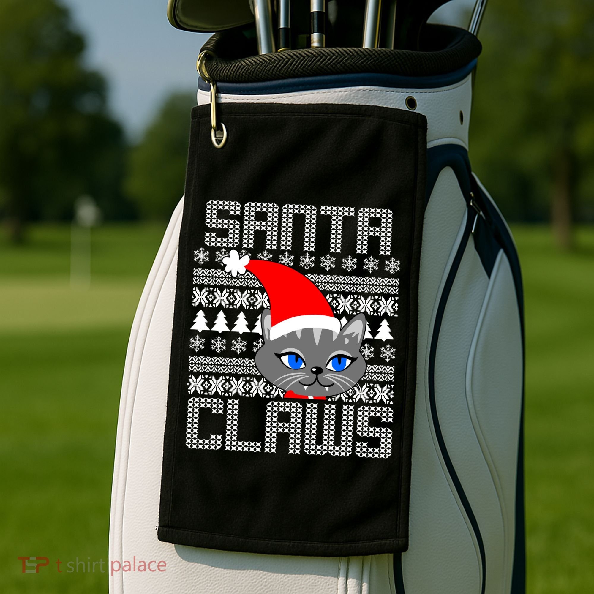Santa Claws Cat Ugly Christmas Sweater Design Golf Towel