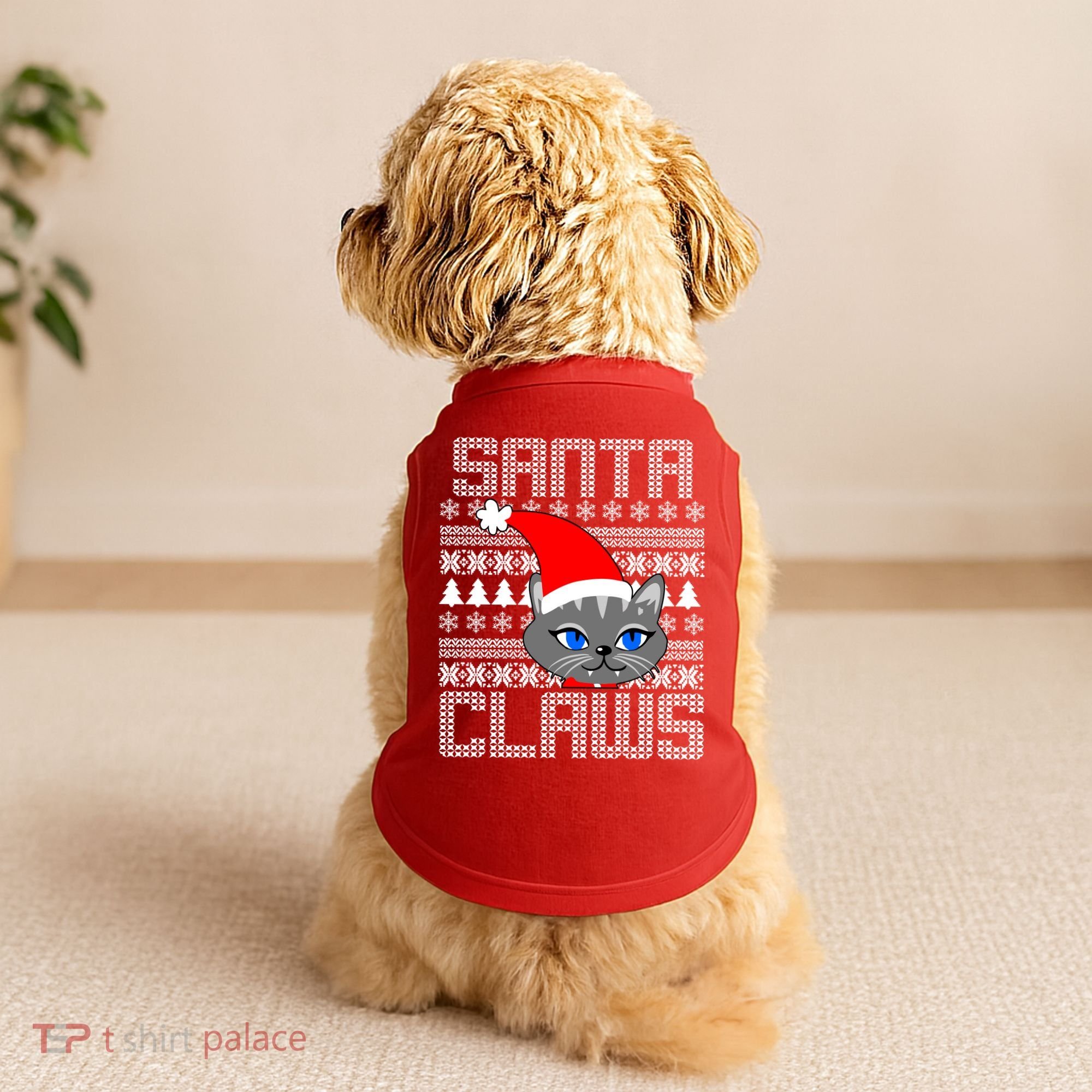 Santa Claws Cat Ugly Christmas Sweater Design Doggie Tank