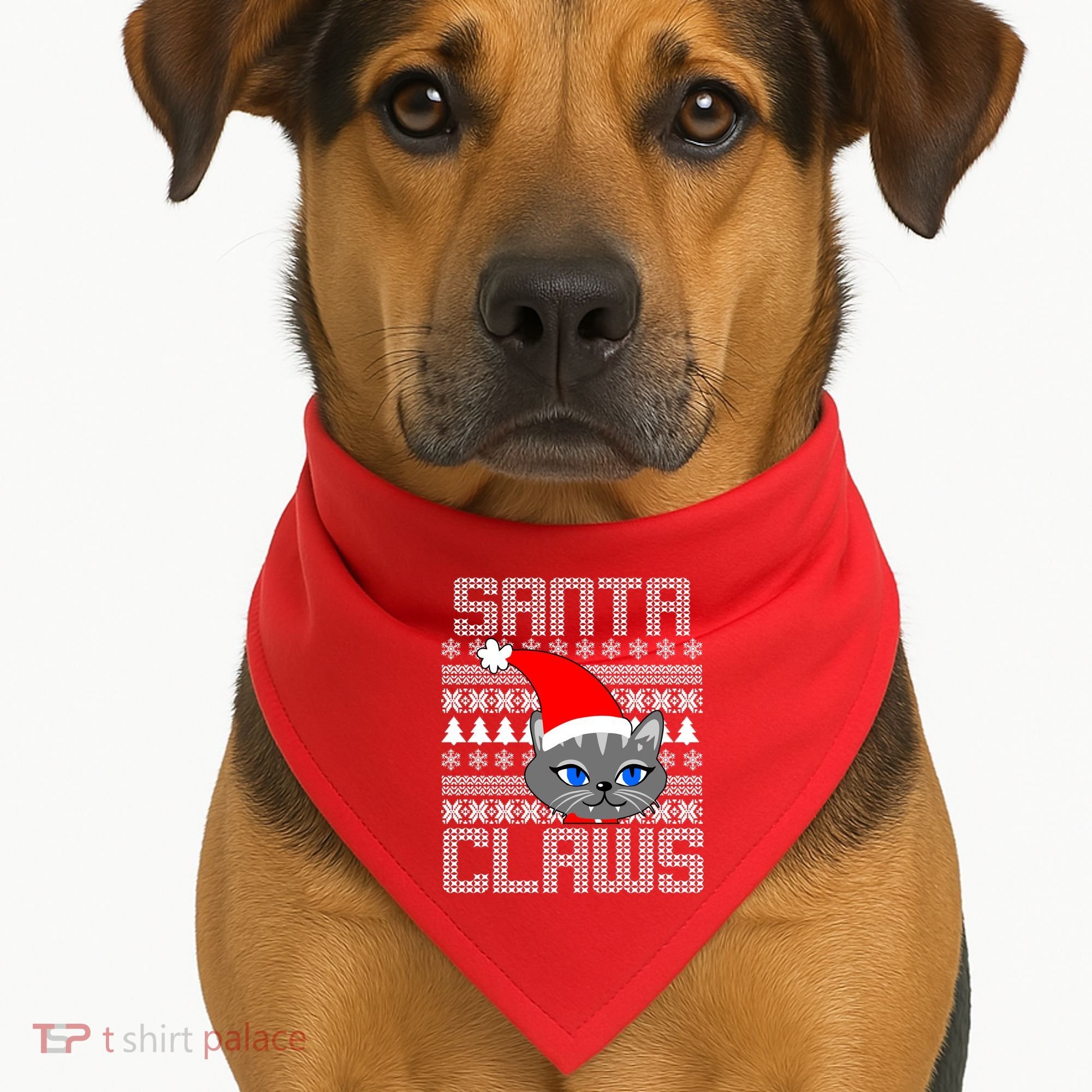 Santa Claws Cat Ugly Christmas Sweater Design USA-Made Doggie Bandana