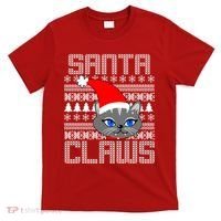 Santa Claws Cat Ugly Christmas Sweater Design T-Shirt thumb 0