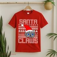 Santa Claws Cat Ugly Christmas Sweater Design T-Shirt thumb 2