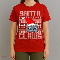 Santa Claws Cat Ugly Christmas Sweater Design T-Shirt thumb 4
