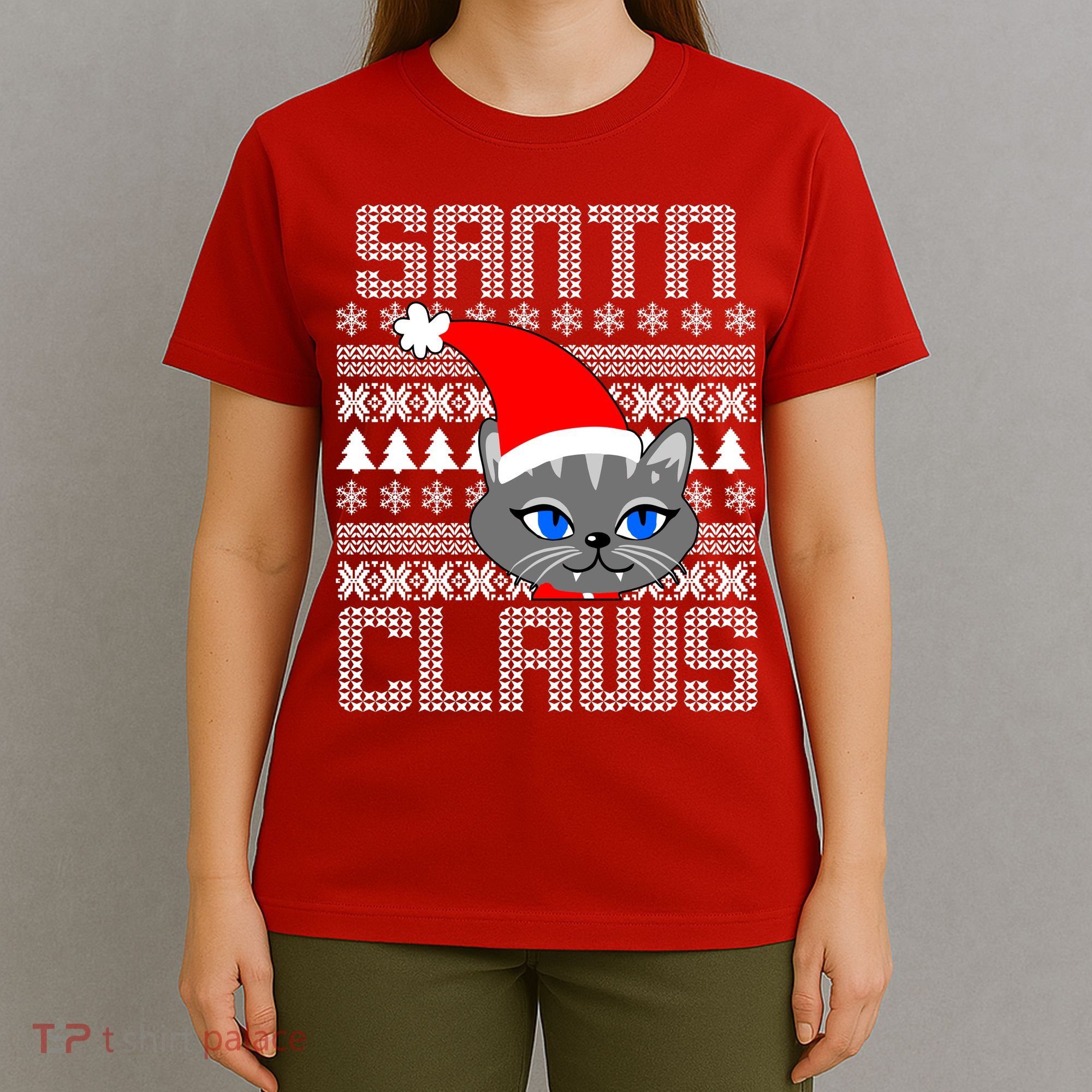 Santa Claws Cat Ugly Christmas Sweater Design T-Shirt