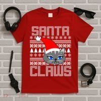 Santa Claws Cat Ugly Christmas Sweater Design T-Shirt thumb 5