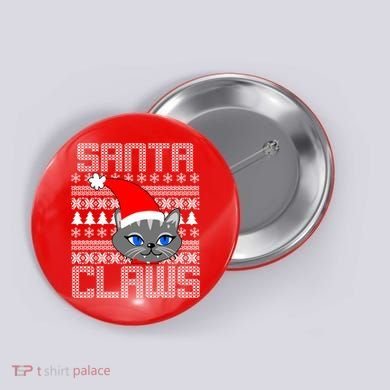 Santa Claws Cat Ugly Christmas Sweater Design Button