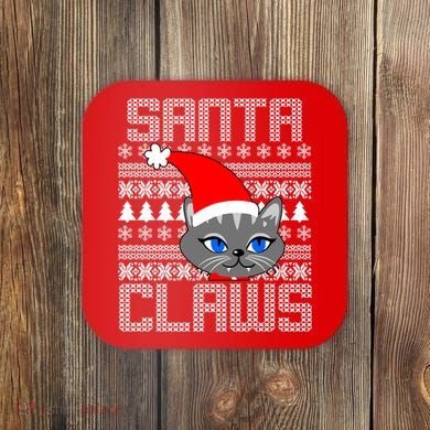 Santa Claws Cat Ugly Christmas Sweater Design Coaster
