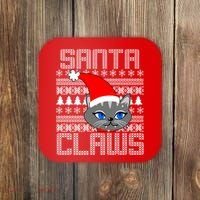 Santa Claws Cat Ugly Christmas Sweater Design Coaster thumb 0