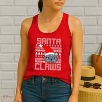 Santa Claws Cat Ugly Christmas Sweater Design Women's Tank Top thumb 2