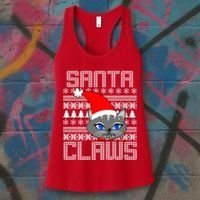 Santa Claws Cat Ugly Christmas Sweater Design Women's Tank Top thumb 3