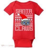 Santa Claws Cat Ugly Christmas Sweater Design Baby Bodysuit thumb 0