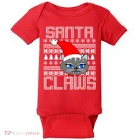 Santa Claws Cat Ugly Christmas Sweater Design Baby Bodysuit thumb 0
