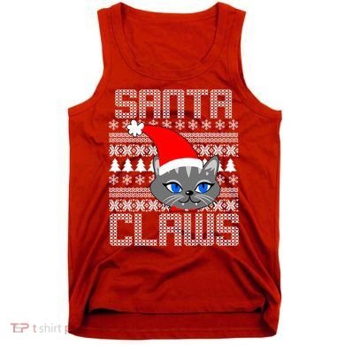 Santa Claws Cat Ugly Christmas Sweater Design Tank Top