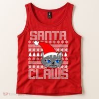 Santa Claws Cat Ugly Christmas Sweater Design Tank Top thumb 2