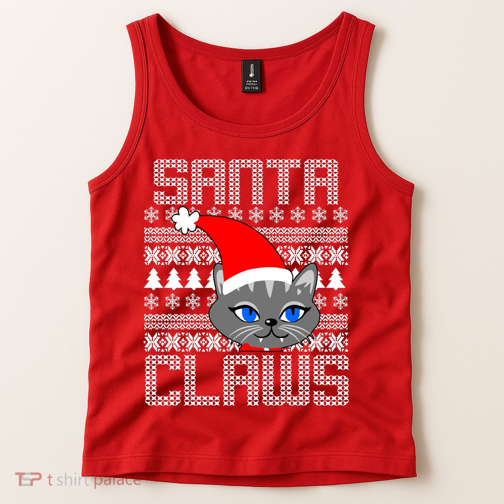 Santa Claws Cat Ugly Christmas Sweater Design Tank Top