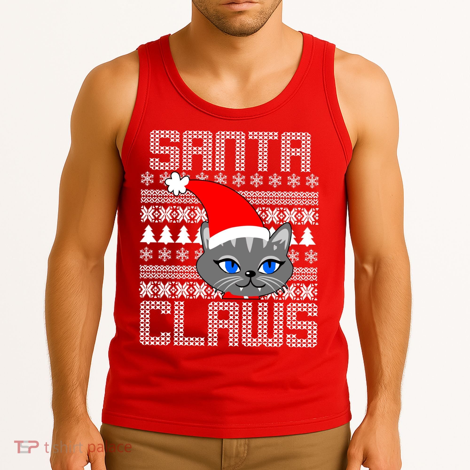 Santa Claws Cat Ugly Christmas Sweater Design Tank Top