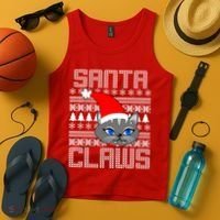 Santa Claws Cat Ugly Christmas Sweater Design Tank Top thumb 4