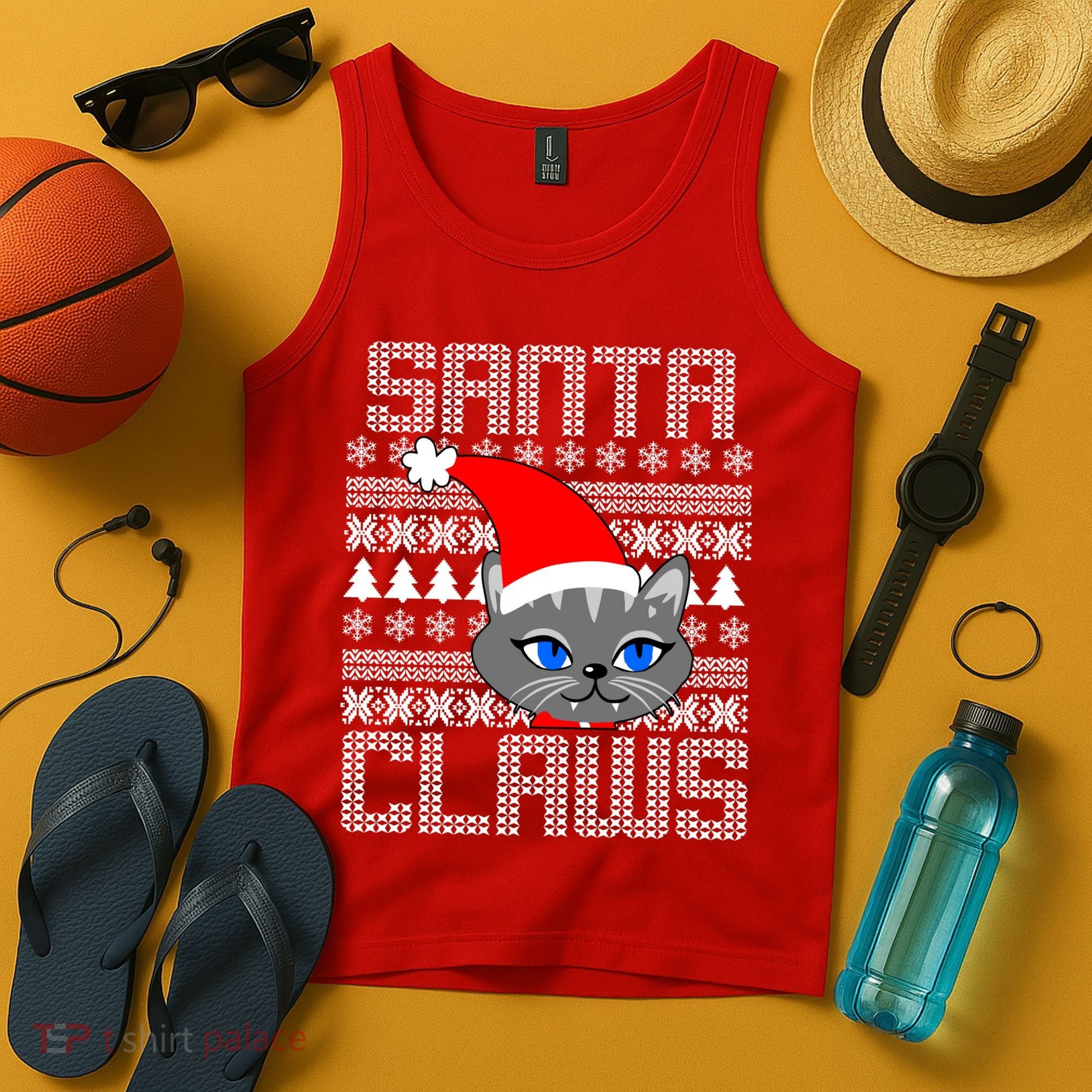 Santa Claws Cat Ugly Christmas Sweater Design Tank Top