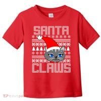 Santa Claws Cat Ugly Christmas Sweater Design Toddler T-Shirt thumb 0
