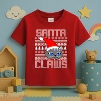 Santa Claws Cat Ugly Christmas Sweater Design Toddler T-Shirt thumb 3