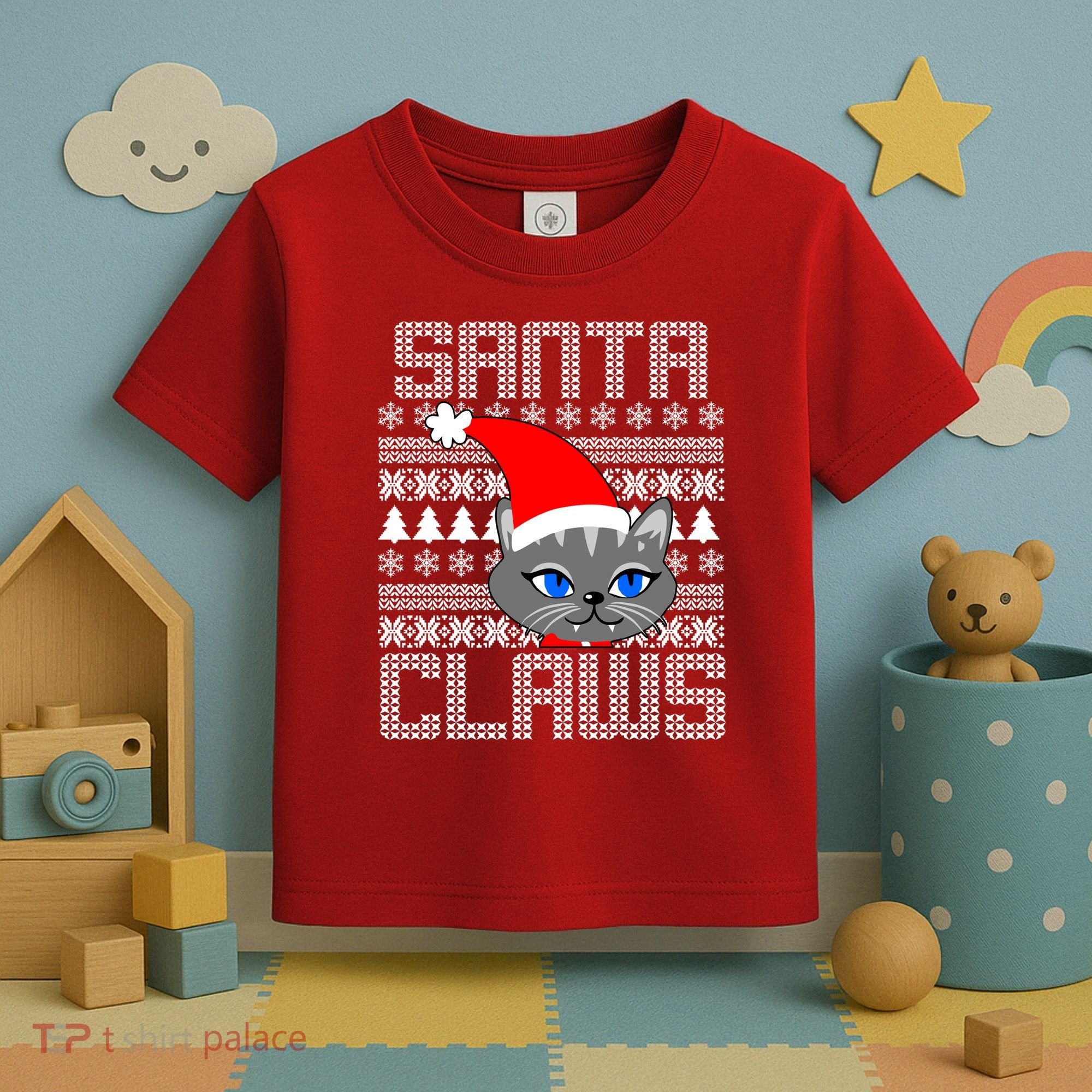 Santa Claws Cat Ugly Christmas Sweater Design Toddler T-Shirt