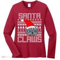 Santa Claws Cat Ugly Christmas Sweater Design Women's Long Sleeve Shirt thumb 0