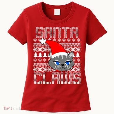 Santa Claws Cat Ugly Christmas Sweater Design Women's T-Shirt