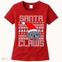 Santa Claws Cat Ugly Christmas Sweater Design Women's T-Shirt thumb 0
