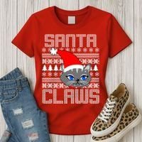 Santa Claws Cat Ugly Christmas Sweater Design Women's T-Shirt thumb 3