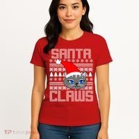 Santa Claws Cat Ugly Christmas Sweater Design Women's T-Shirt thumb 4