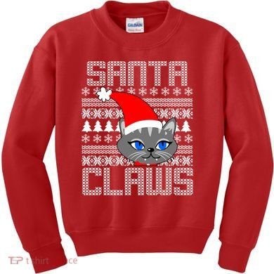 Santa Claws Cat Ugly Christmas Sweater Design Kids Sweatshirt