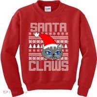 Santa Claws Cat Ugly Christmas Sweater Design Kids Sweatshirt thumb 0