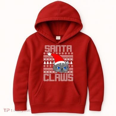Santa Claws Cat Ugly Christmas Sweater Design Kids Hoodie